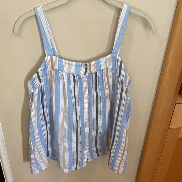 Stripe Gauze Button Front Tank Blue Nordstrom Caslon Coastal Cotton Sleeveless - Picture 6 of 8